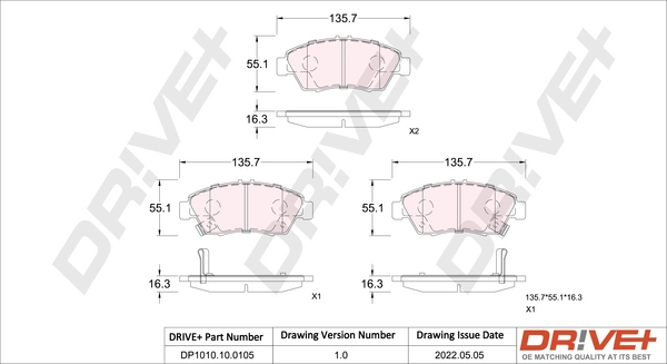 Dr!ve+ fékbetétkészlet, tárcsafék - DP1010.10.0105 - TothCarparts