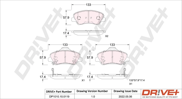 Dr!ve+ fékbetétkészlet, tárcsafék - DP1010.10.0119 - TothCarparts