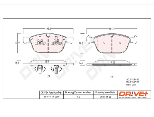 Dr!ve+ fékbetétkészlet, tárcsafék - DP1010.10.0311 - TothCarparts