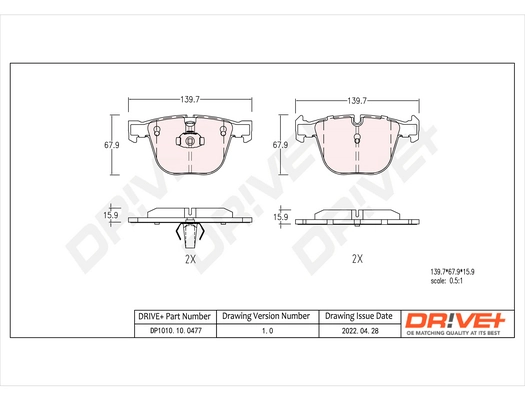 Dr!ve+ fékbetétkészlet, tárcsafék - DP1010.10.0477 - TothCarparts