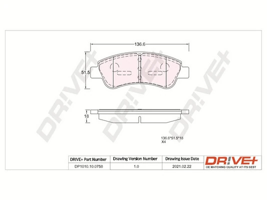Dr!ve+ fékbetétkészlet, tárcsafék - DP1010.10.0758 - TothCarparts