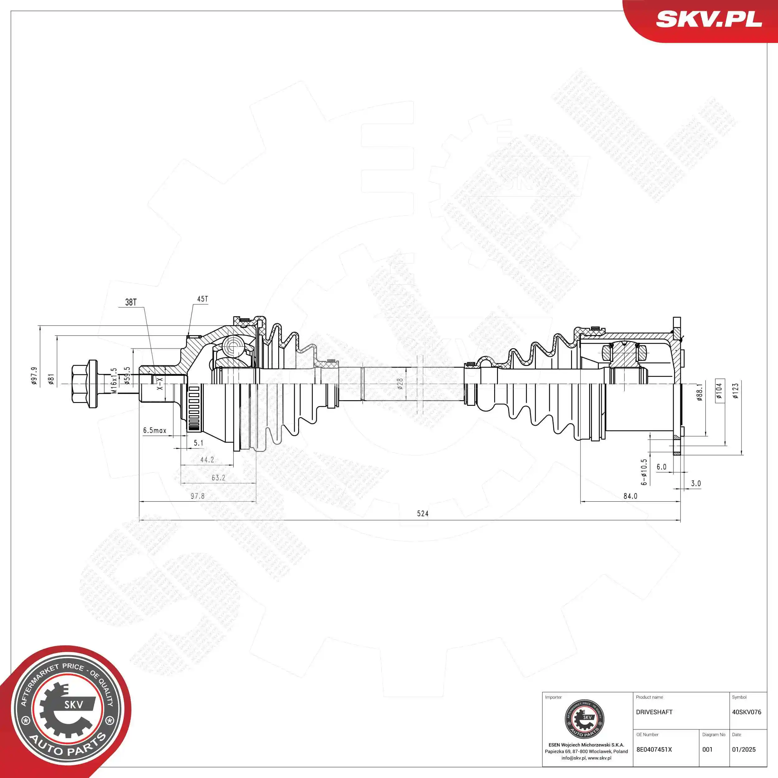 ESEN SKV hajtótengely - 40SKV076 - TothCarparts