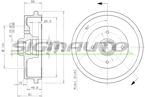 SIGMAUTO fékdob - DR5244 - TothCarparts