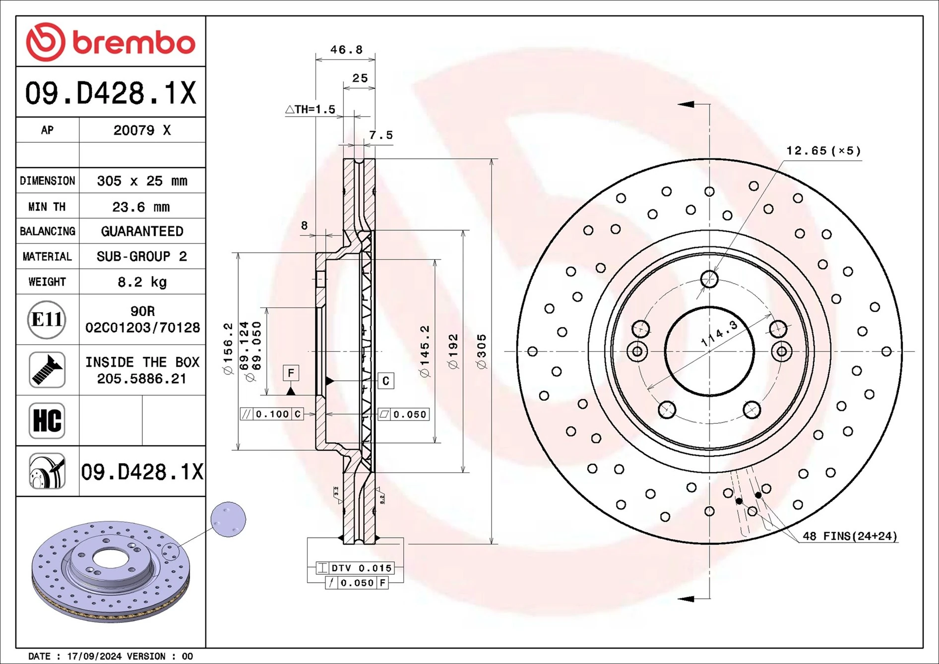 BREMBO féktárcsa - 09.D428.1X - TothCarparts