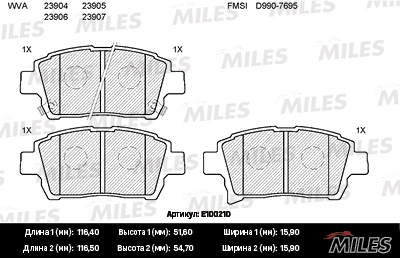 MILES fékbetétkészlet, tárcsafék - E100210 - TothCarparts
