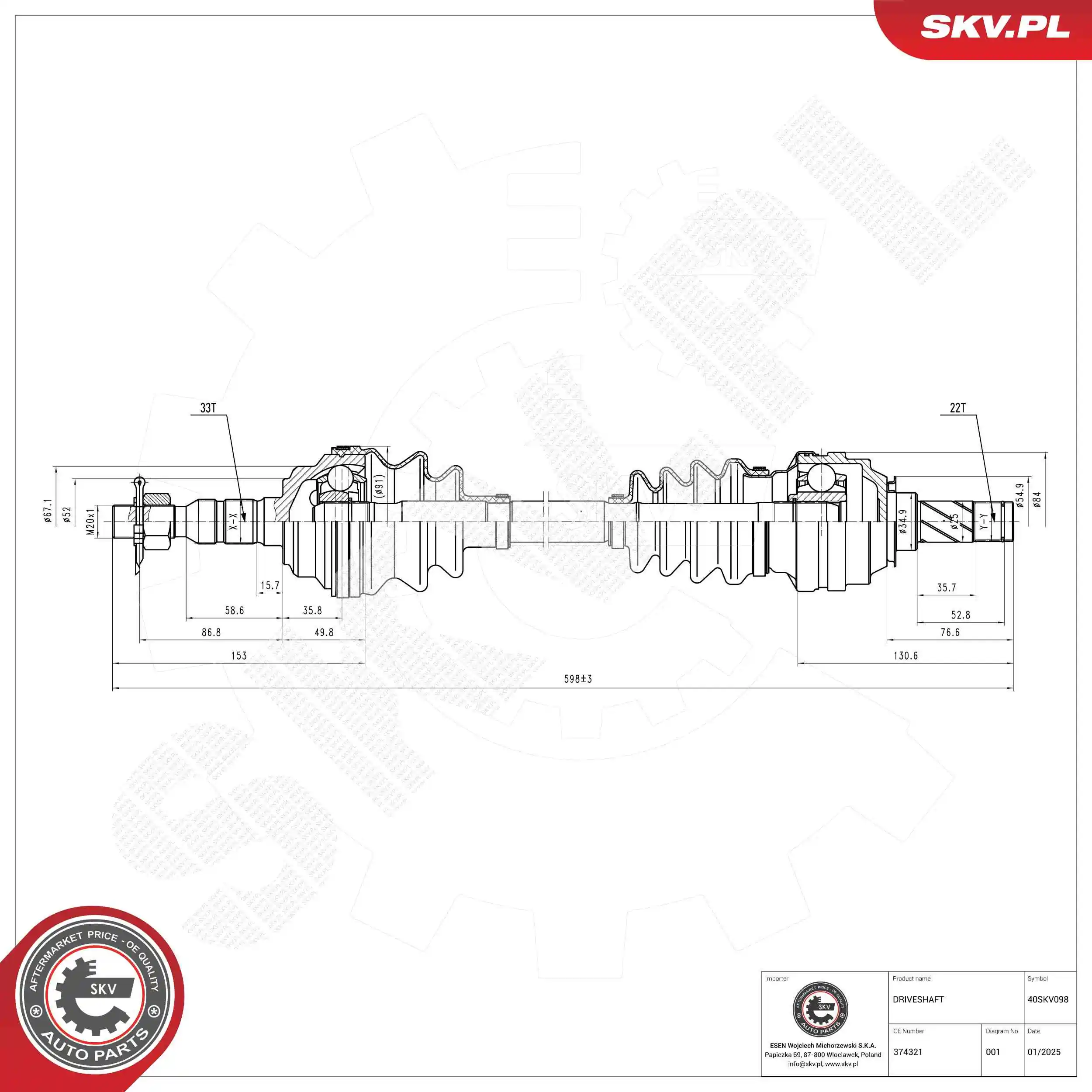 ESEN SKV hajtótengely - 40SKV098 - TothCarparts