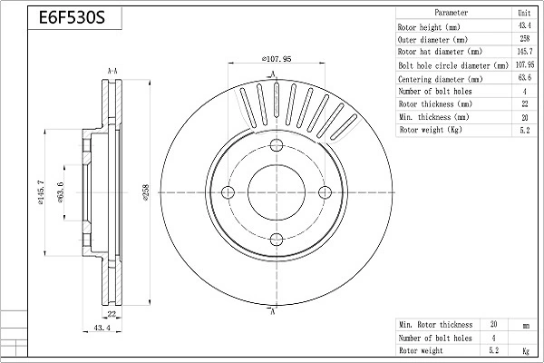AISIN féktárcsa - E6F530S - TothCarparts