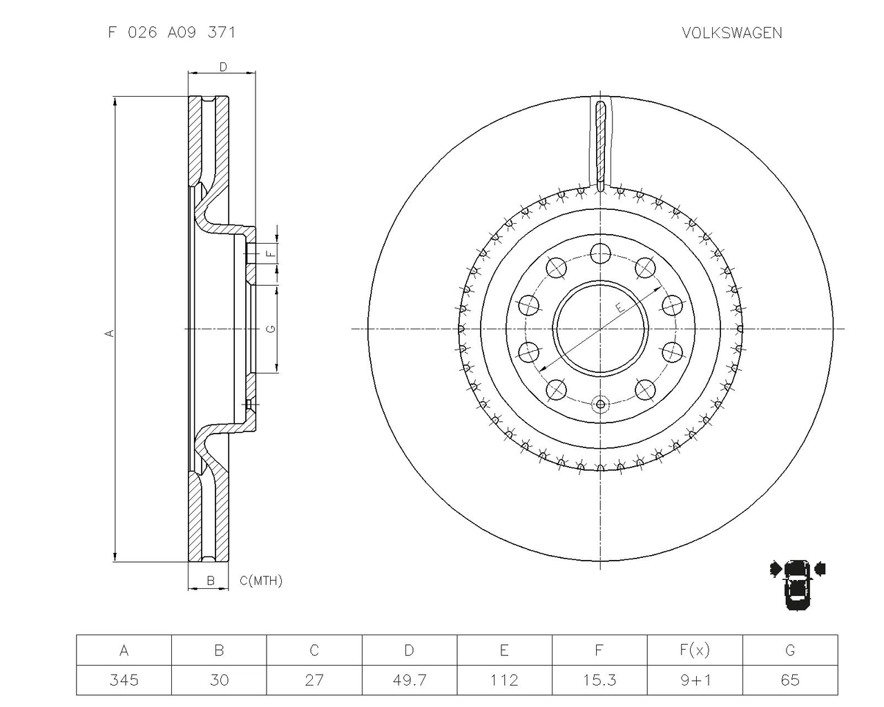 BOSCH féktárcsa - F 026 A09 371 - TothCarparts