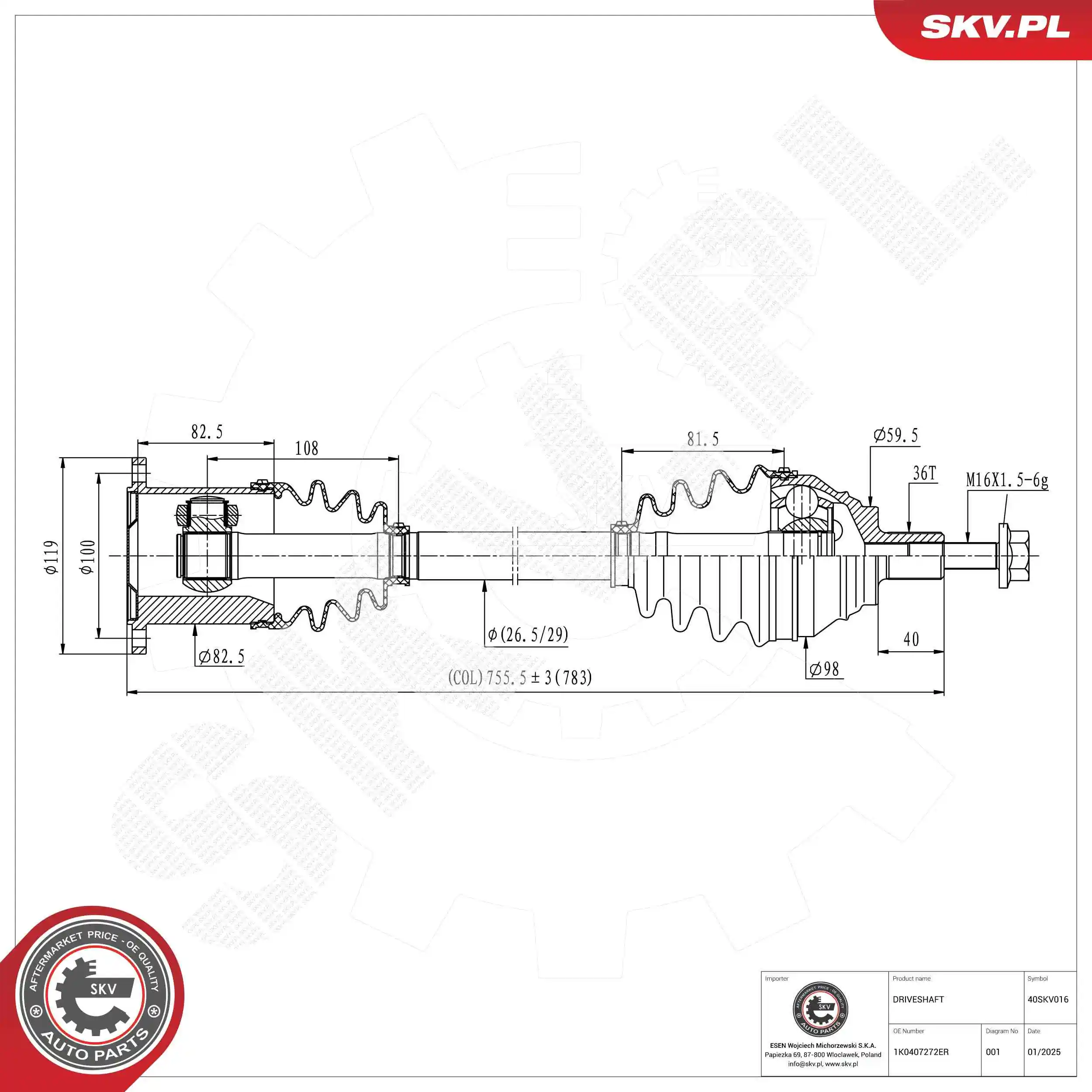 ESEN SKV hajtótengely - 40SKV016 - TothCarparts
