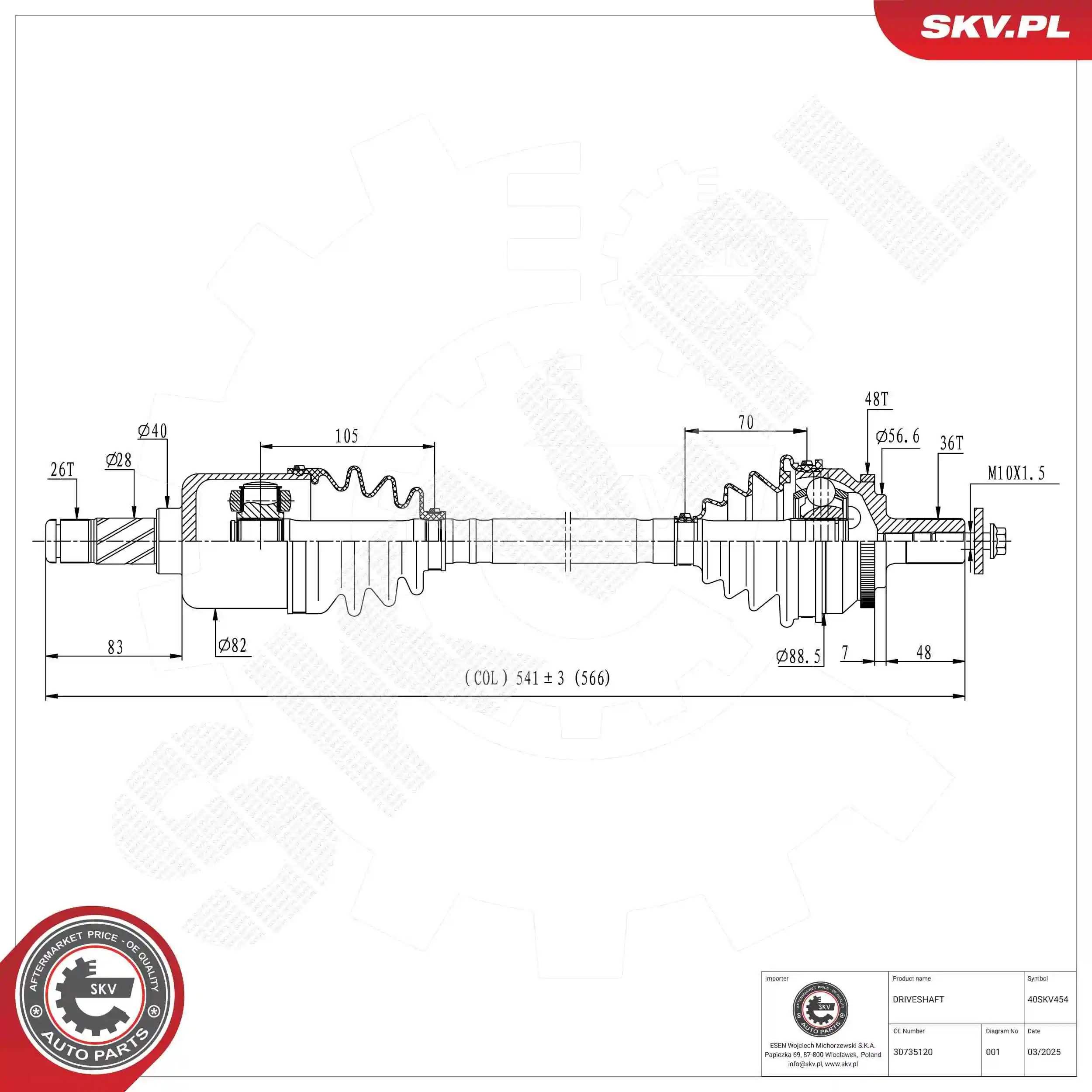 ESEN SKV hajtótengely - 40SKV454 - TothCarparts