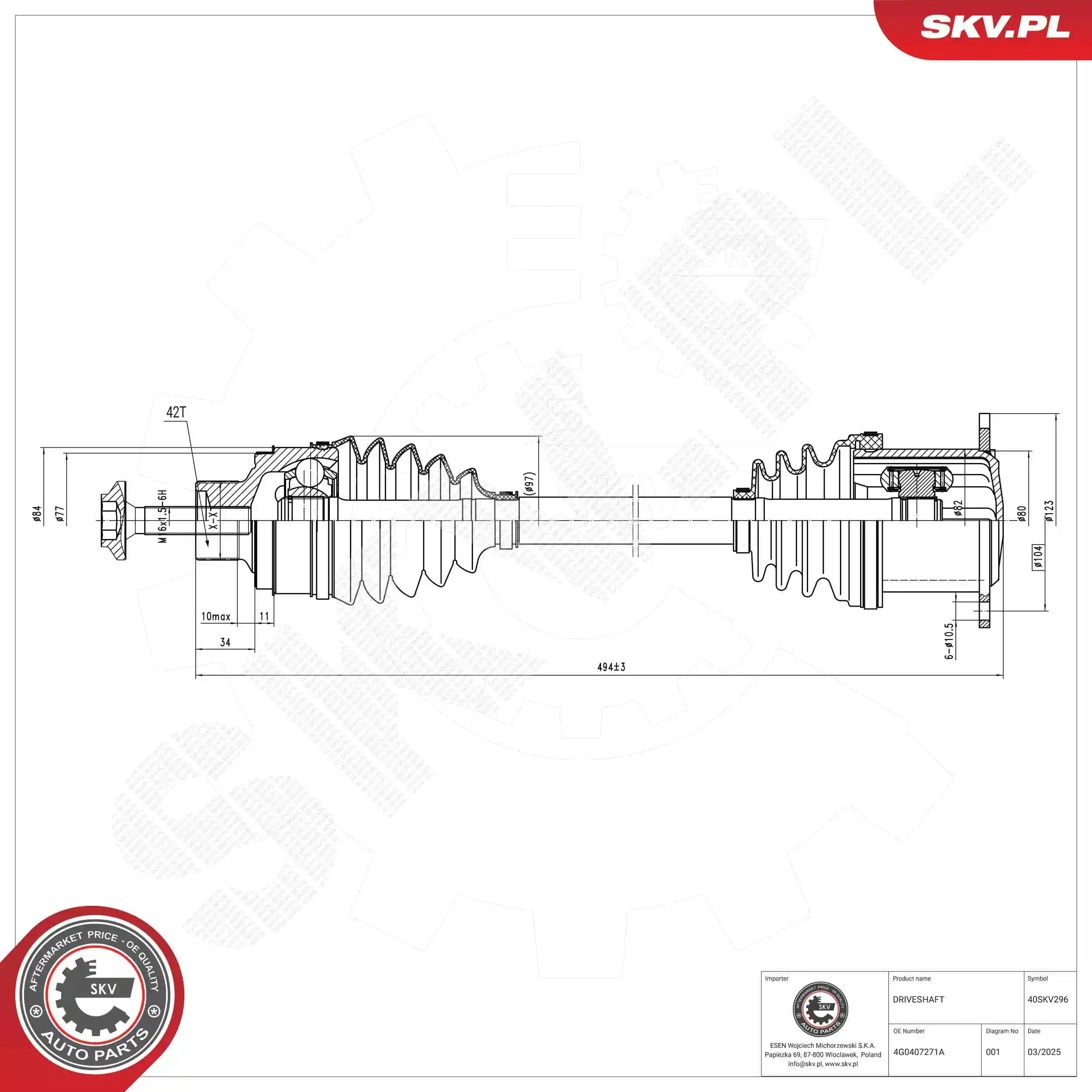 ESEN SKV hajtótengely - 40SKV296 - TothCarparts