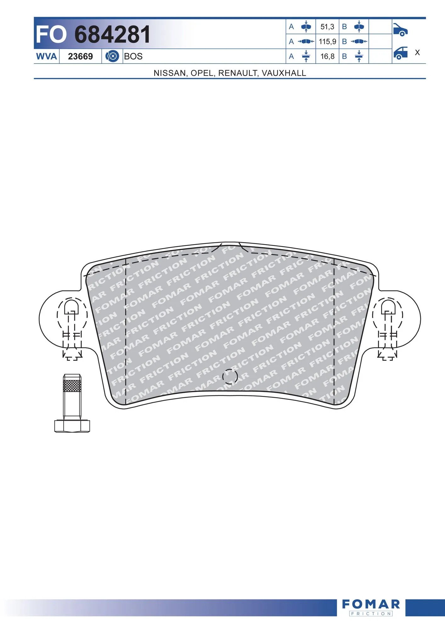 FOMAR Friction fékbetétkészlet, tárcsafék - FO 684281 - TothCarparts