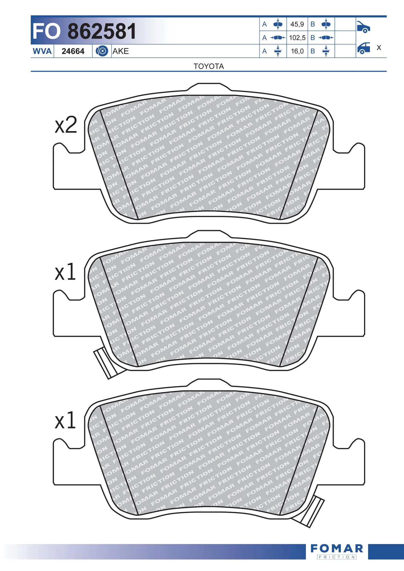 FOMAR Friction fékbetétkészlet, tárcsafék - FO 862581 - TothCarparts