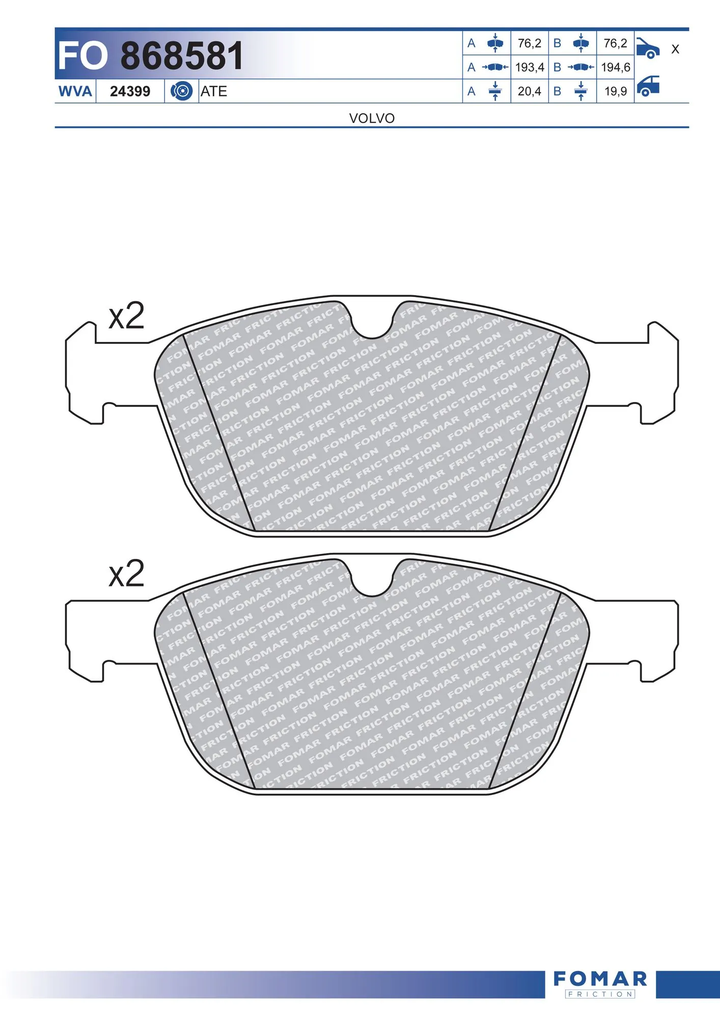 FOMAR Friction fékbetétkészlet, tárcsafék - FO 868581 - TothCarparts
