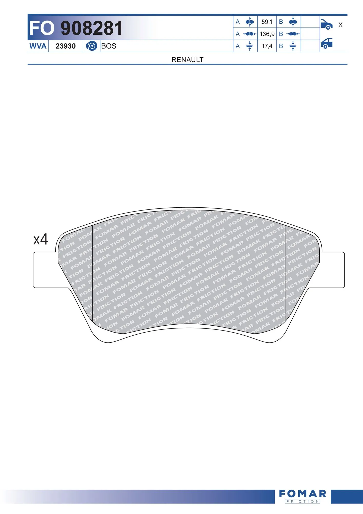 FOMAR Friction fékbetétkészlet, tárcsafék - FO 908281 - TothCarparts