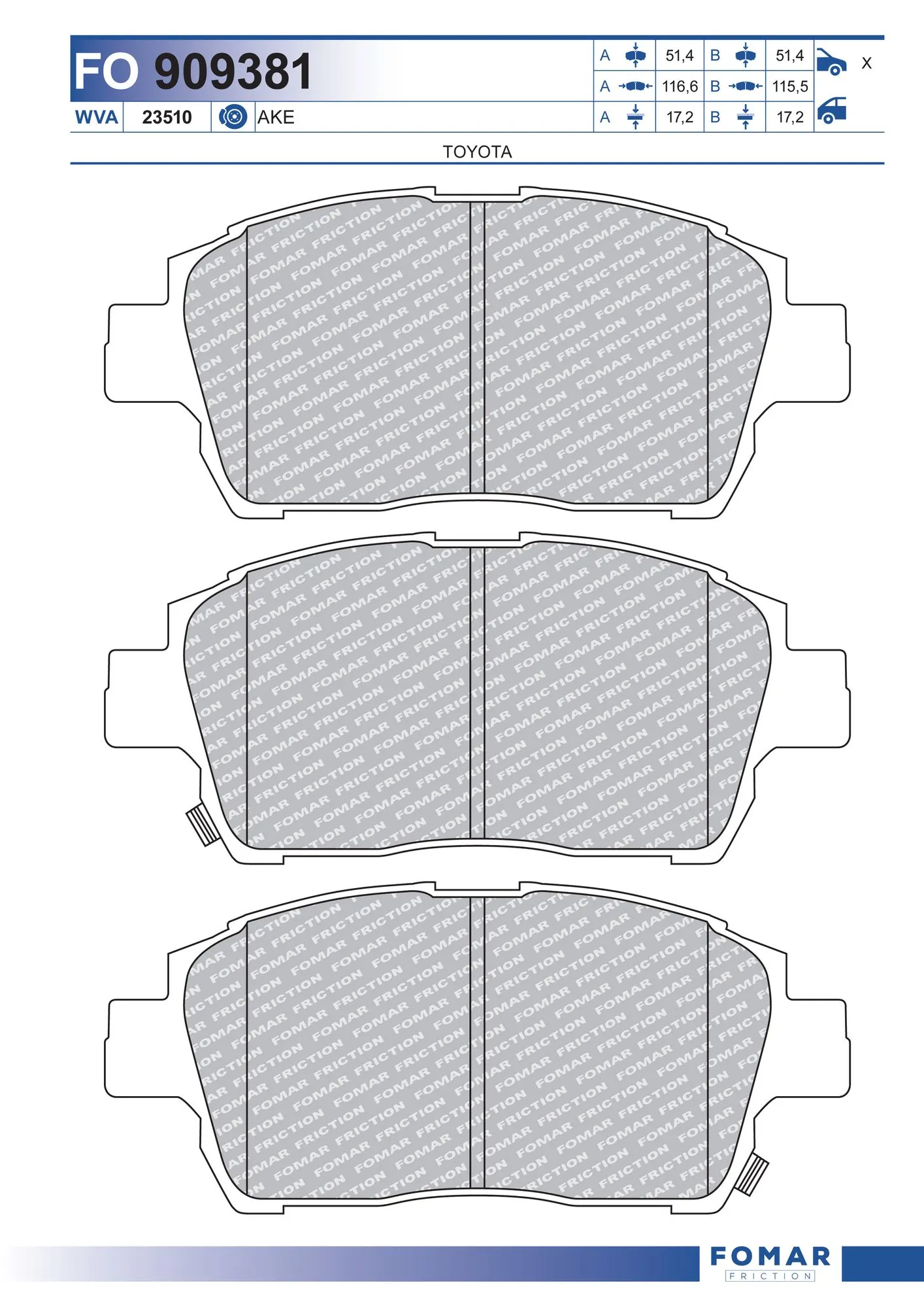 FOMAR Friction fékbetétkészlet, tárcsafék - FO 909381 - TothCarparts