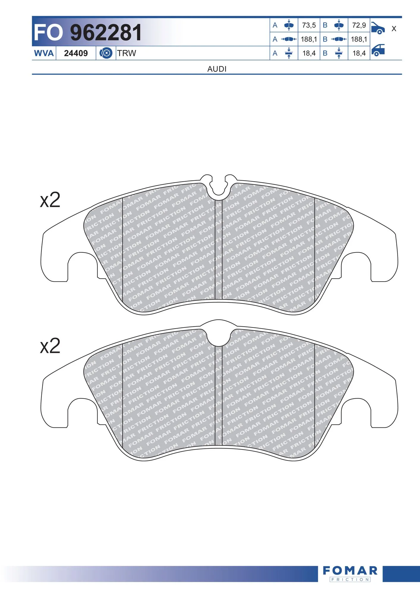 FOMAR Friction fékbetétkészlet, tárcsafék - FO 962281 - TothCarparts