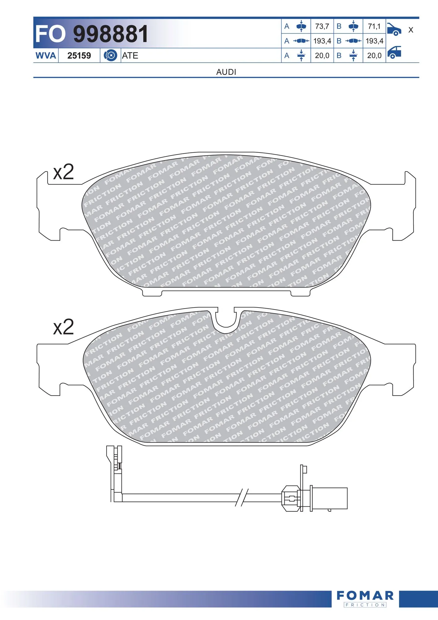 FOMAR Friction fékbetétkészlet, tárcsafék - FO 998881 - TothCarparts
