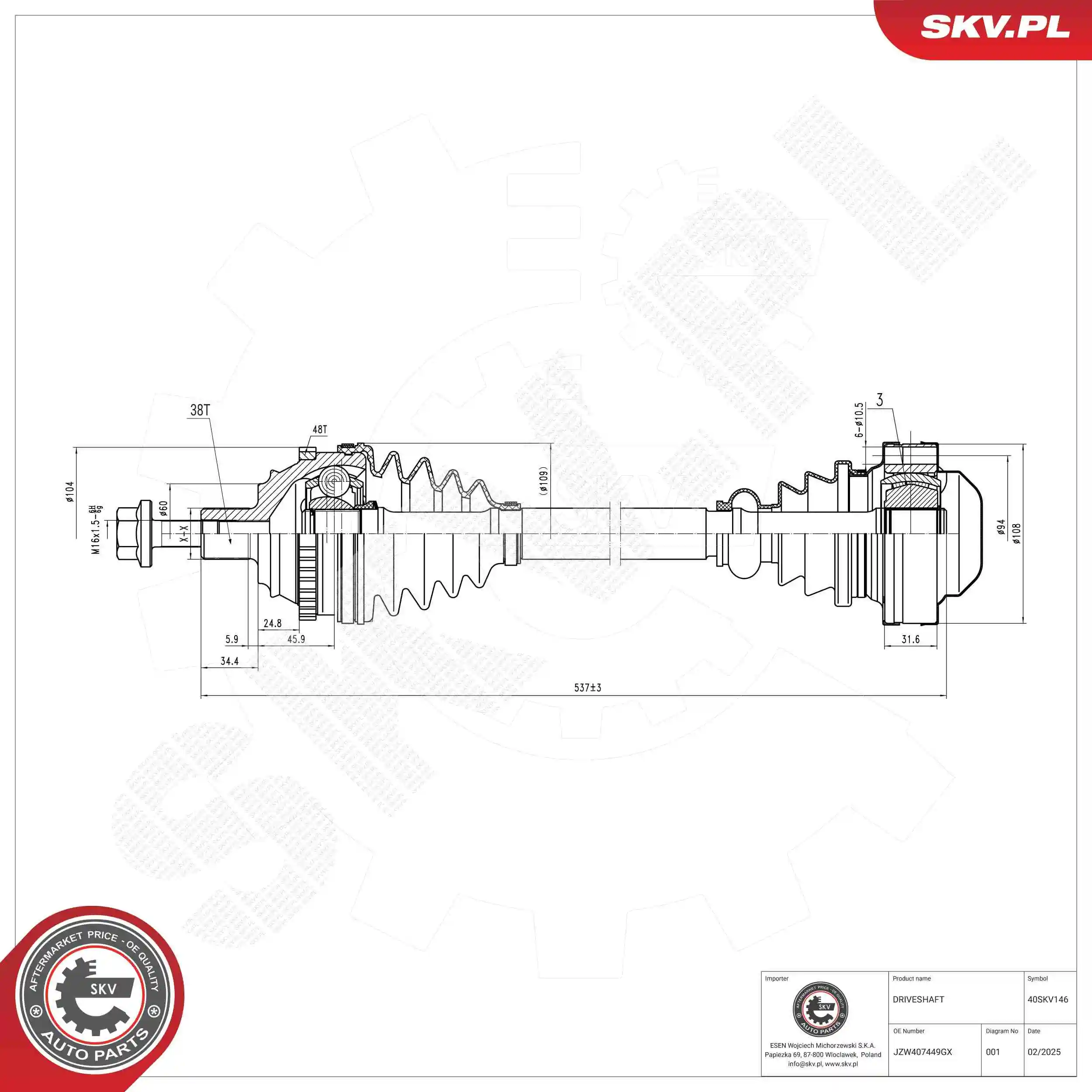 ESEN SKV hajtótengely - 40SKV146 - TothCarparts