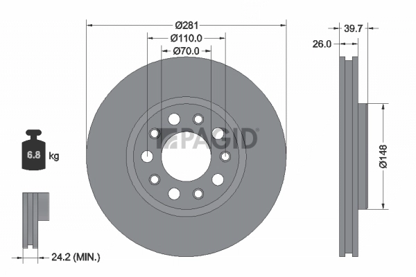 PAGID féktárcsa - 55301NC - TothCarparts