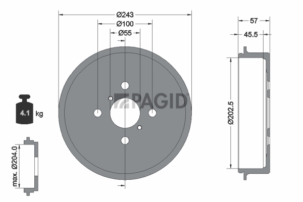 PAGID fékdob - 61455N - TothCarparts