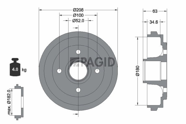 PAGID fékdob - 61239N - TothCarparts