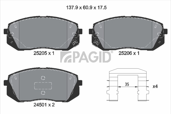 PAGID fékbetétkészlet, tárcsafék - T2061N - TothCarparts
