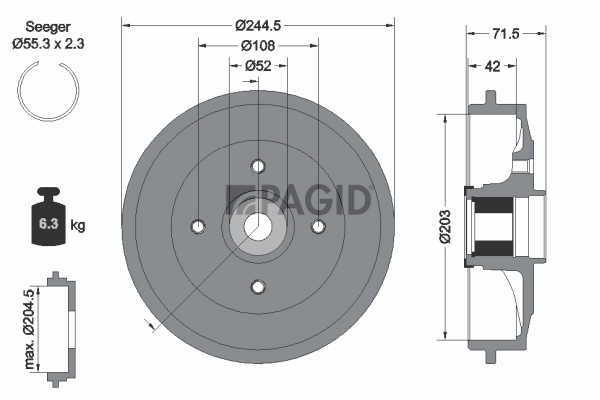 PAGID fékdob - 61415N - TothCarparts