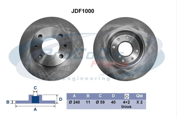 PROCODIS FRANCE féktárcsa - JDF1000 - TothCarparts