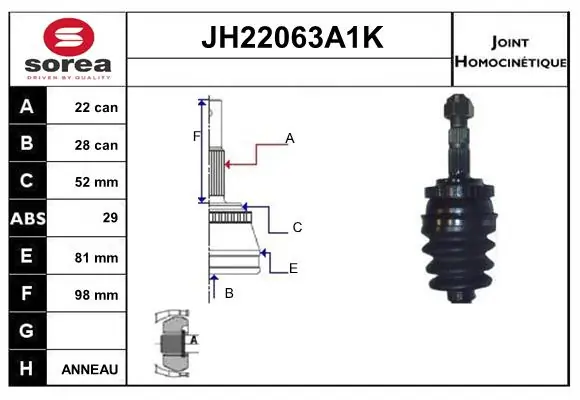 SNRA csuklókészlet, hajtótengely - JH22063A1K - TothCarparts