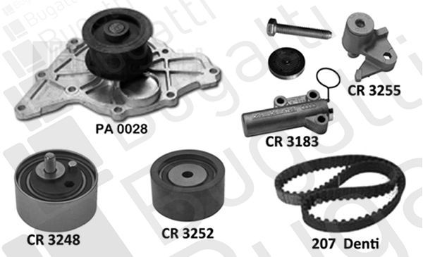 BUGATTI Vízpumpa + fogasszíj készlet - KBU5115D - TothCarparts