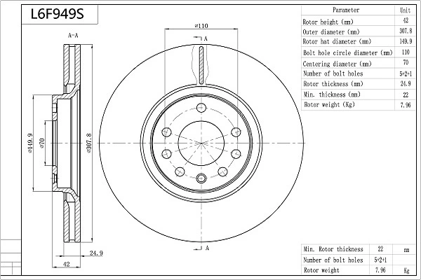 AISIN féktárcsa - L6F949S - TothCarparts