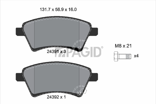 PAGID fékbetétkészlet, tárcsafék - T1616N - TothCarparts
