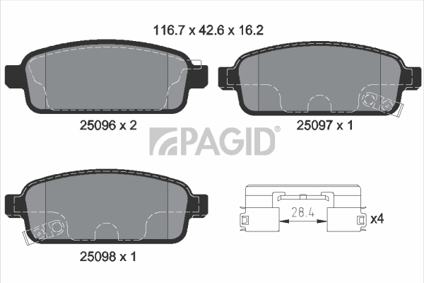 PAGID fékbetétkészlet, tárcsafék - T2298N - TothCarparts