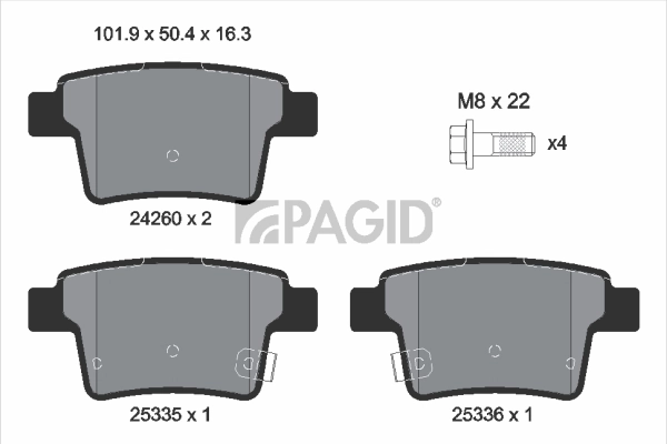 PAGID fékbetétkészlet, tárcsafék - T1534N - TothCarparts