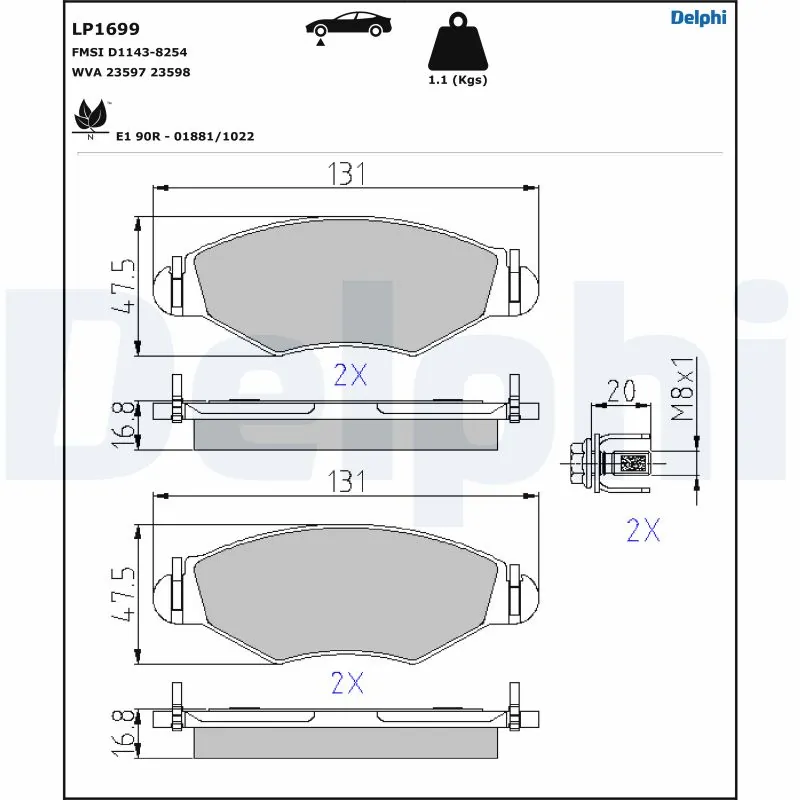 DELPHI fékbetétkészlet, tárcsafék - LP1699 - TothCarparts