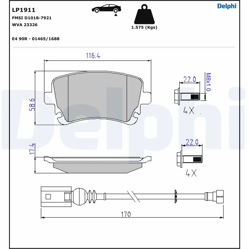 DELPHI fékbetétkészlet, tárcsafék - LP1911 - TothCarparts