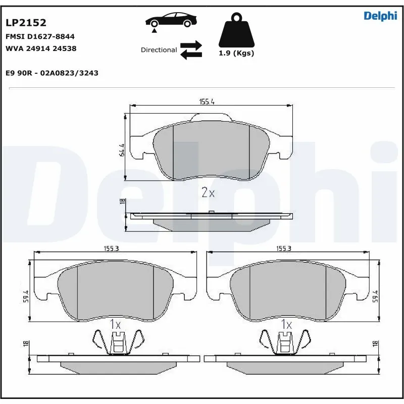 DELPHI fékbetétkészlet, tárcsafék - LP2152 - TothCarparts