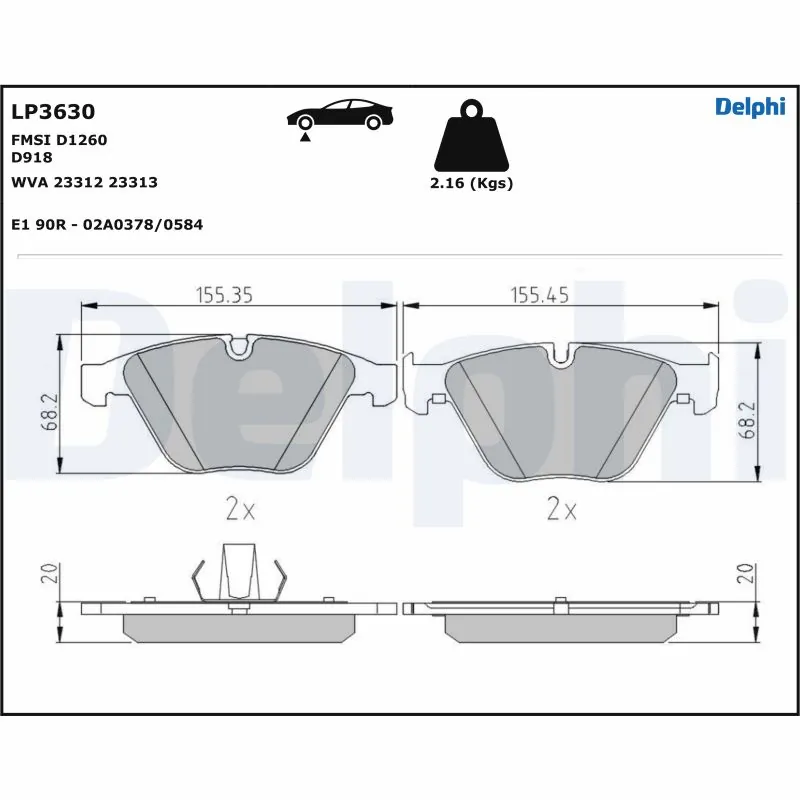 DELPHI fékbetétkészlet, tárcsafék - LP3630 - TothCarparts