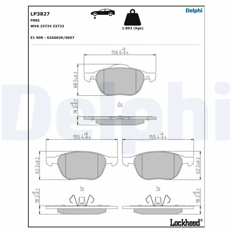 DELPHI fékbetétkészlet, tárcsafék - LP3827 - TothCarparts