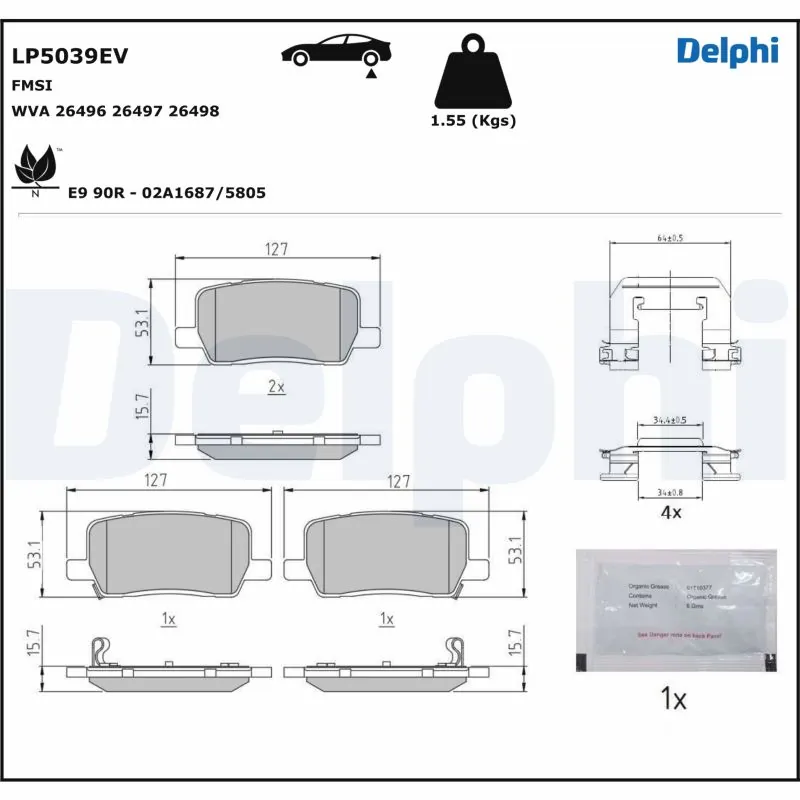 DELPHI fékbetétkészlet, tárcsafék - LP5039EV - TothCarparts