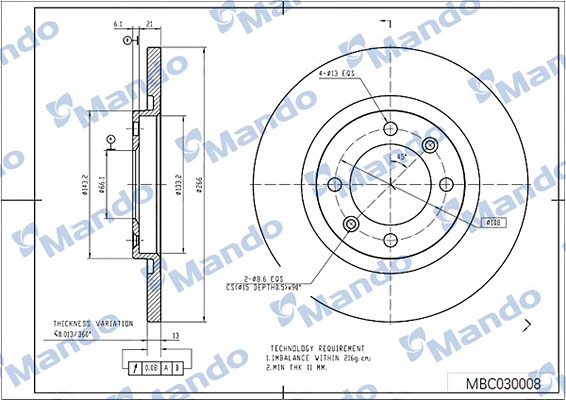 MANDO féktárcsa - MBC030008 - TothCarparts