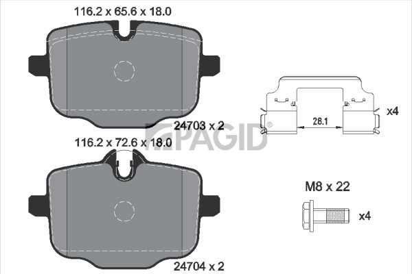 PAGID fékbetétkészlet, tárcsafék - T1819N - TothCarparts