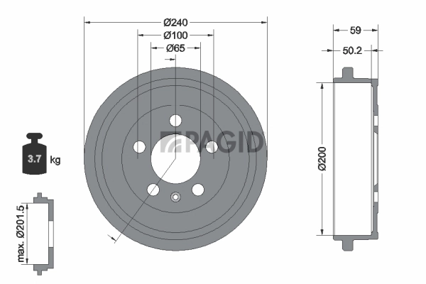 PAGID fékdob - 61238N - TothCarparts