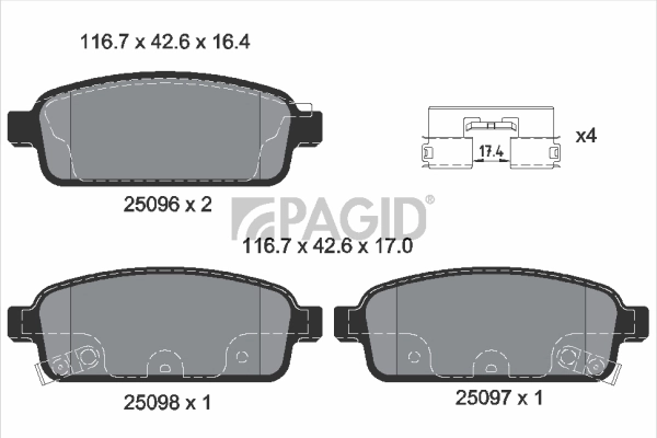 PAGID fékbetétkészlet, tárcsafék - T1957N - TothCarparts