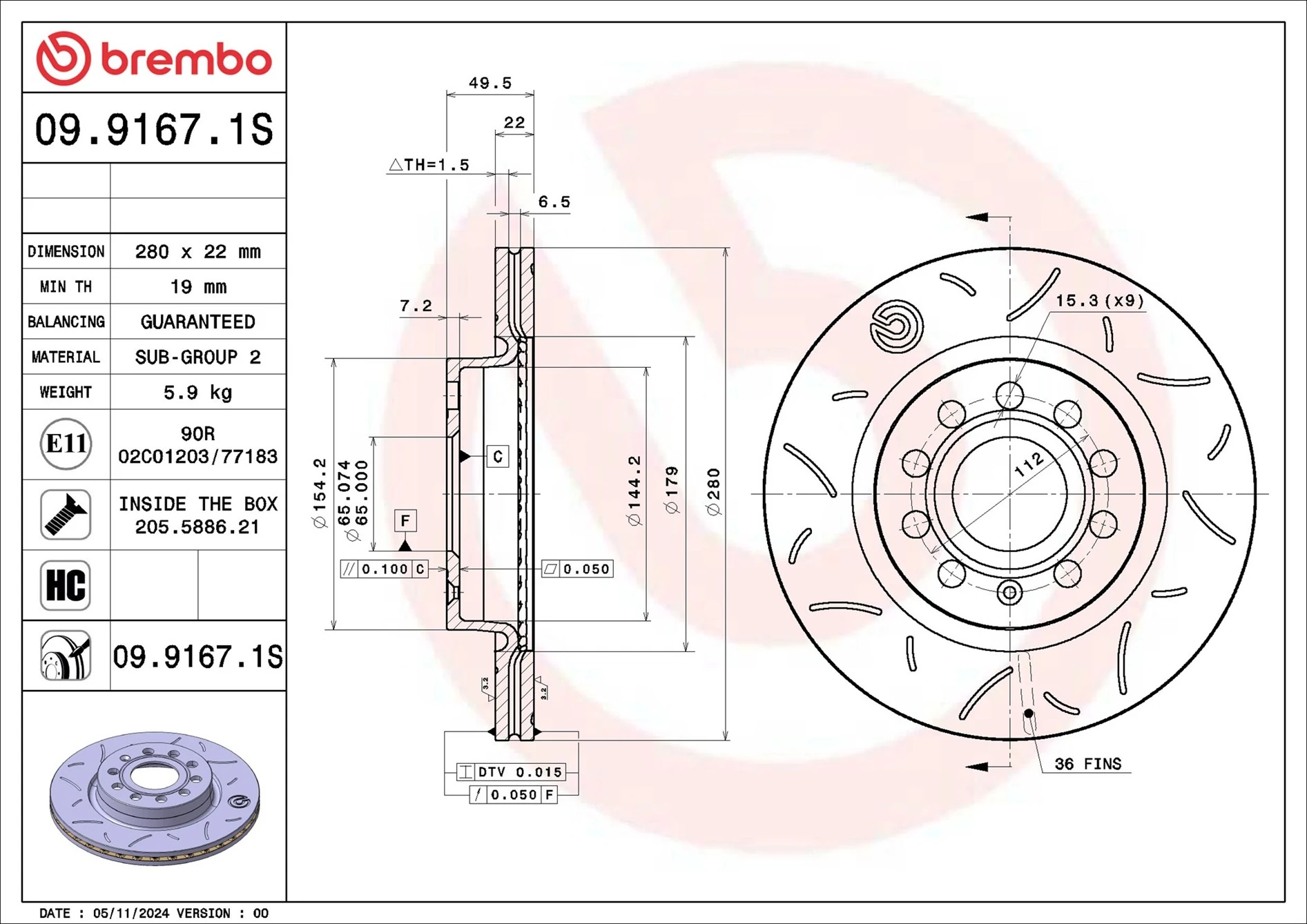 BREMBO féktárcsa - 09.9167.1S - TothCarparts