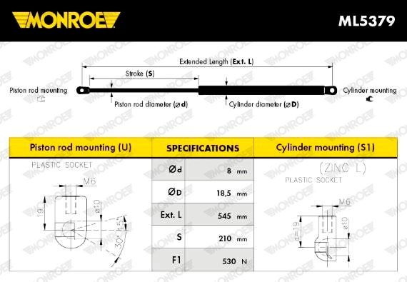 MONROE gázrugó, csomag-/poggyásztér - ML5379 - TothCarparts