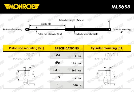 MONROE gázrugó, csomag-/poggyásztér - ML5658 - TothCarparts
