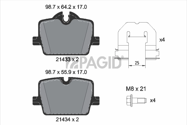 PAGID fékbetétkészlet, tárcsafék - T2887N - TothCarparts