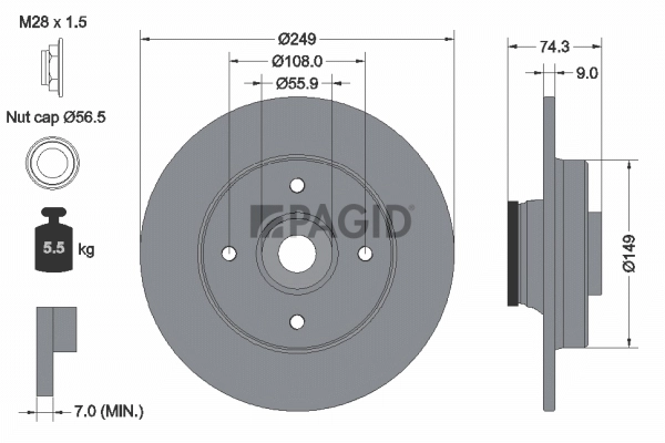 PAGID féktárcsa - 54941NC - TothCarparts